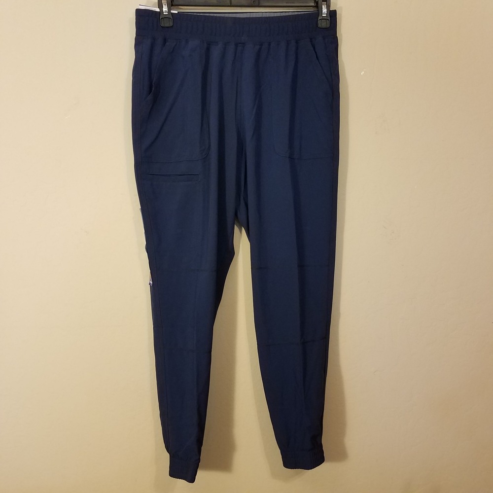 ScrubStar Jogger Women M‎ Petite Pull-On Pants Pockets Yoga Waistband Blue NEW